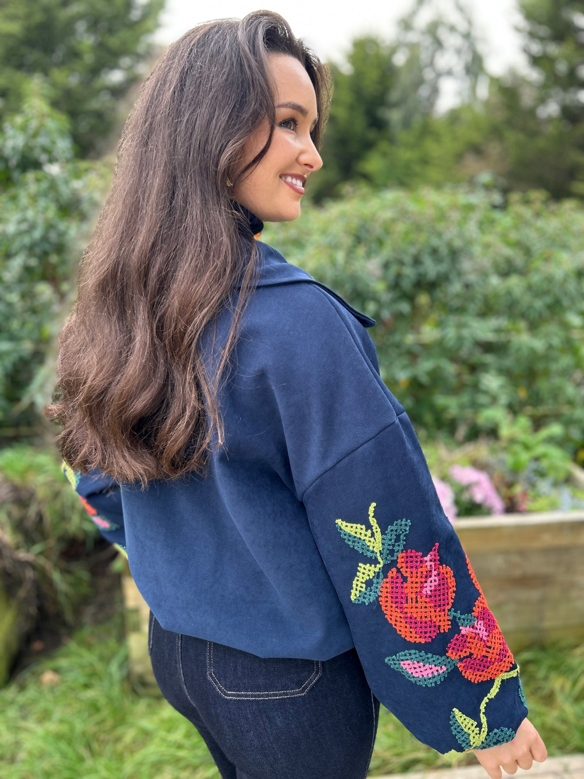 Clara Embroidered Bomber Navy