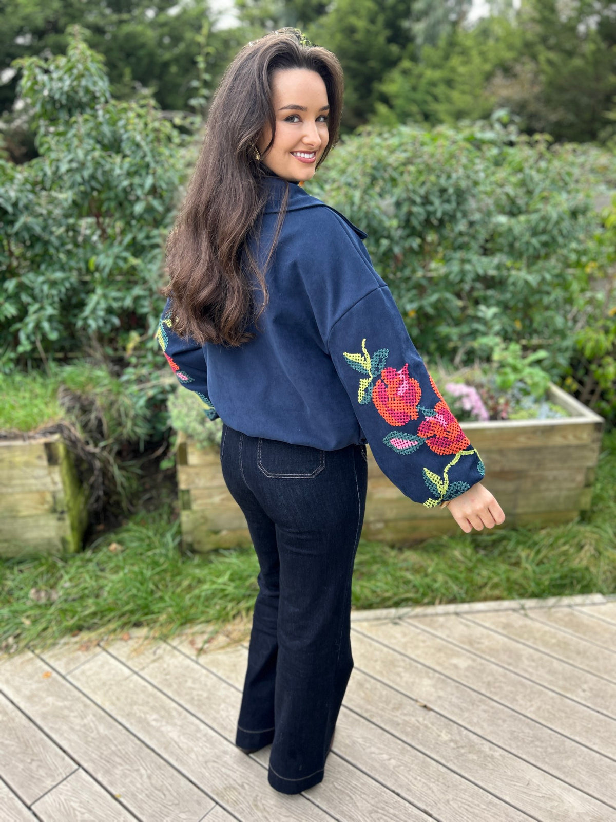 Clara Embroidered Bomber Navy