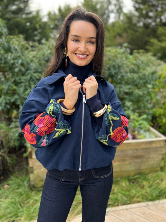 Clara Embroidered Bomber Navy