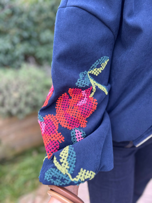 Clara Embroidered Bomber Navy
