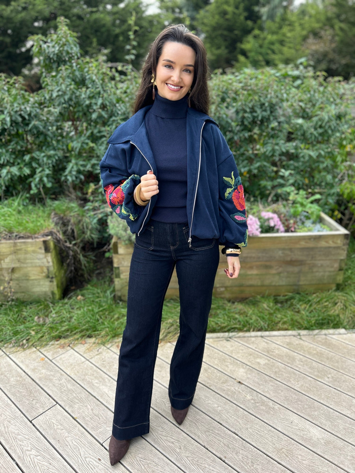 Clara Embroidered Bomber Navy