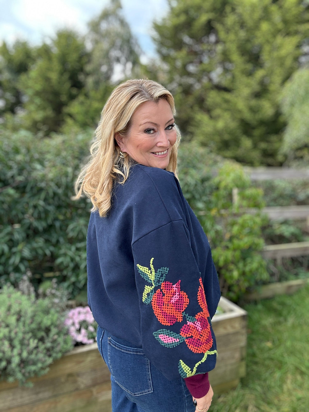 Clara Embroidered Bomber Navy