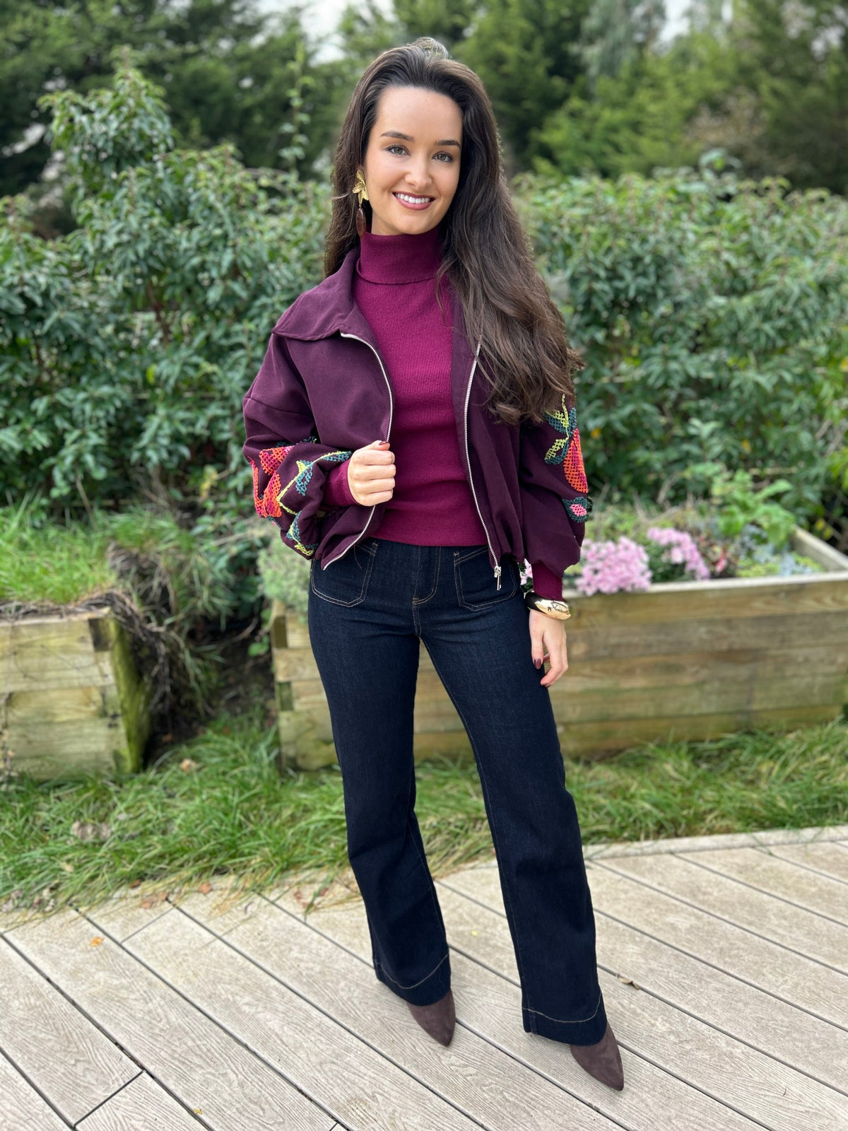 Clara Embroidered Bomber Wine