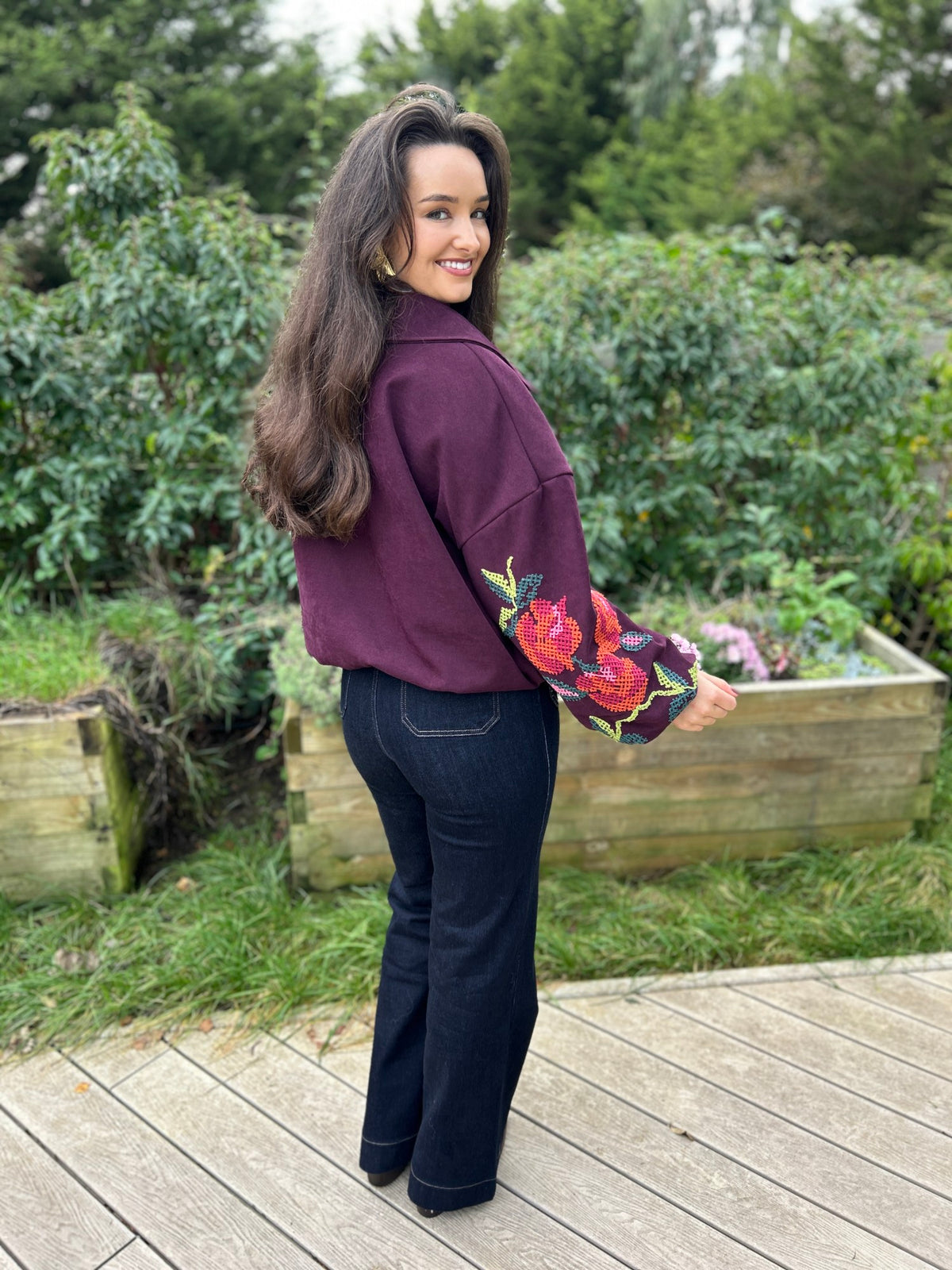 Clara Embroidered Bomber Wine