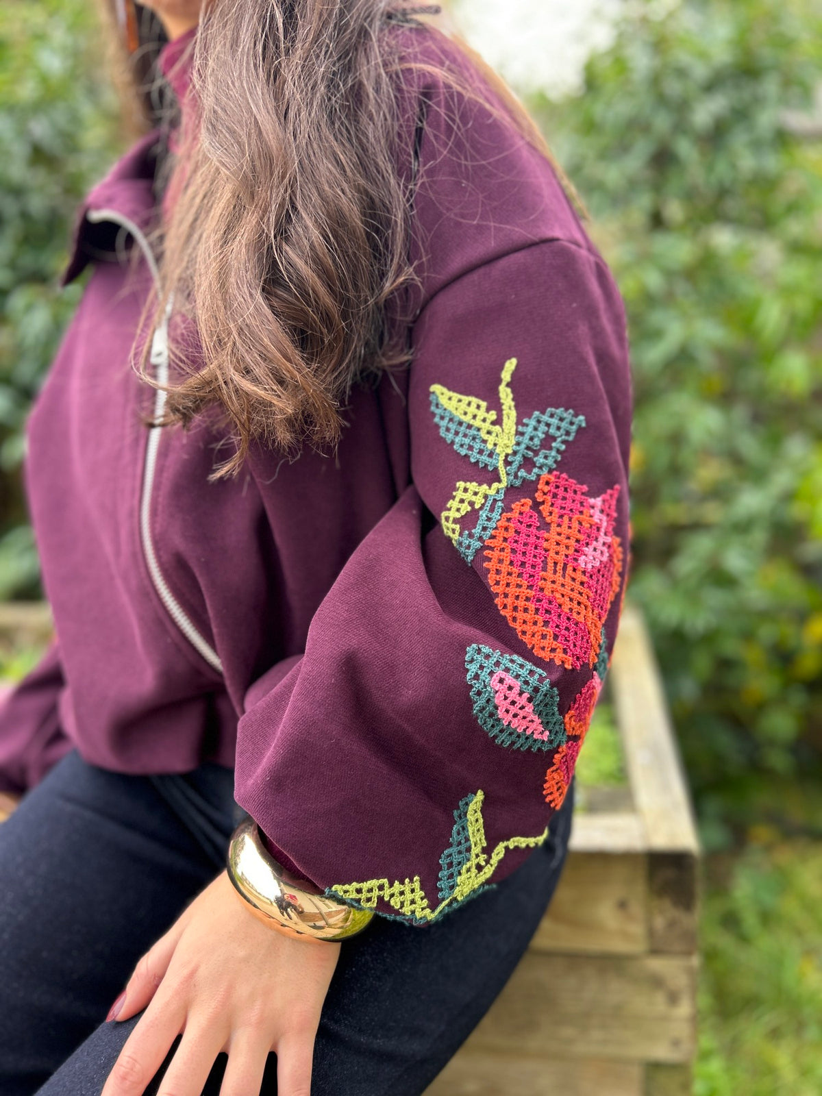 Clara Embroidered Bomber Wine