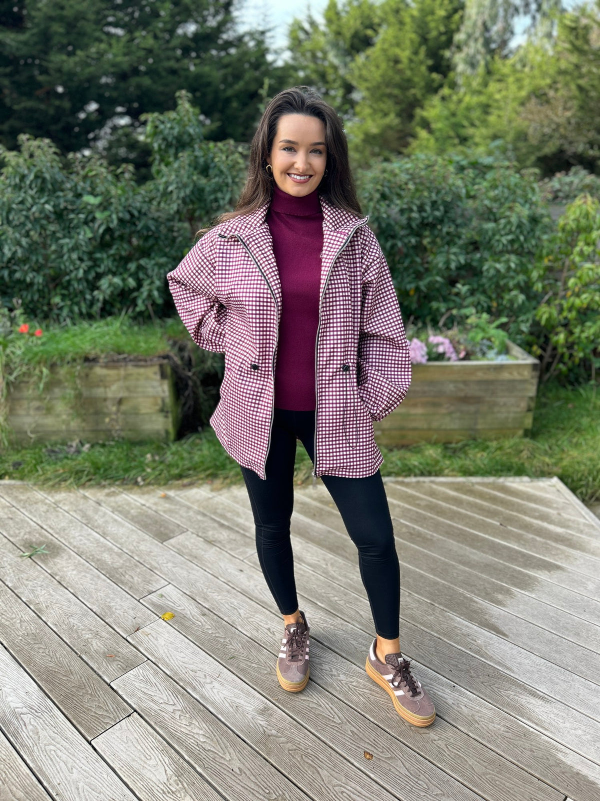 Clarice Check Jacket Burgundy