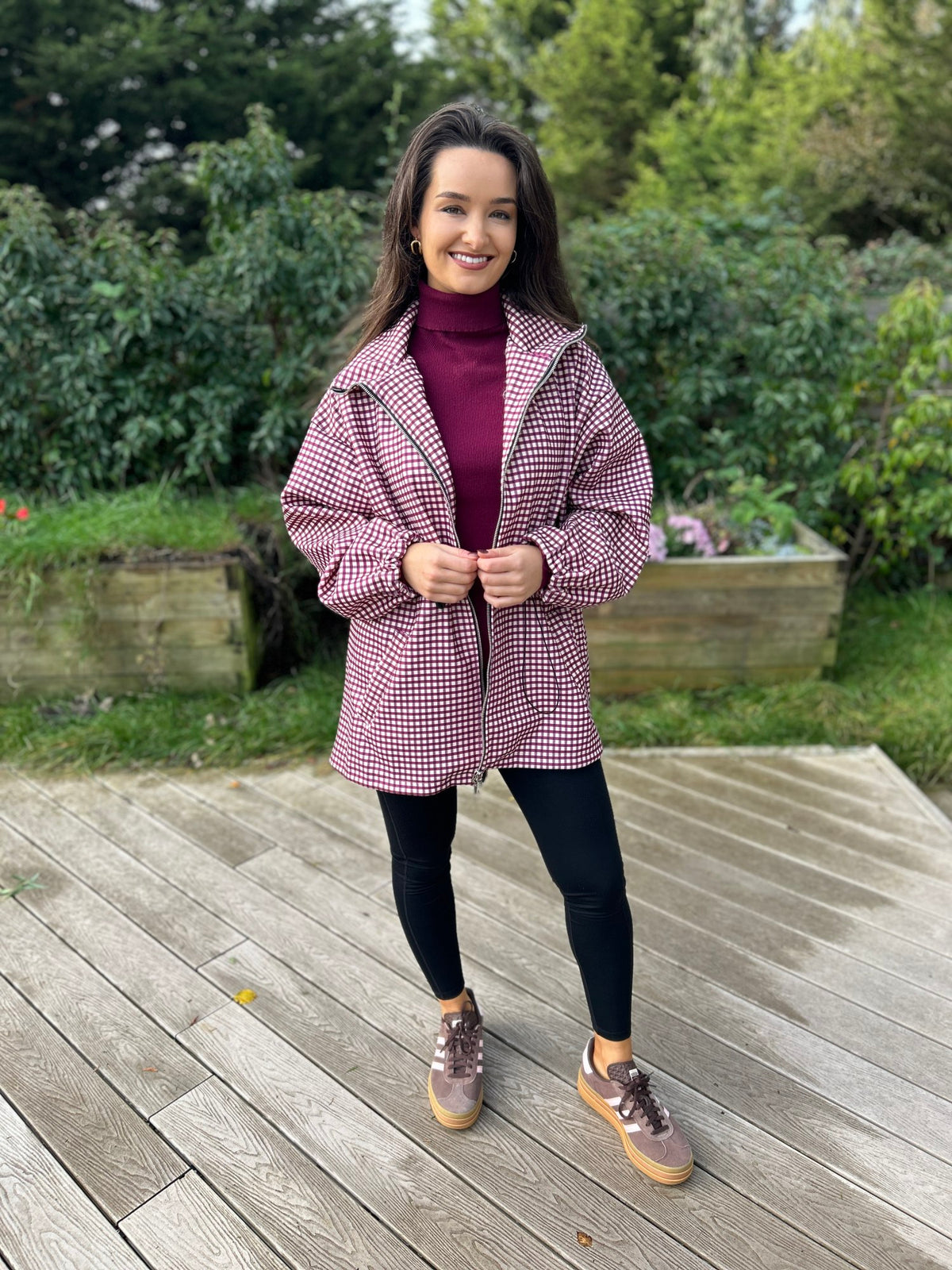 Clarice Check Jacket Burgundy