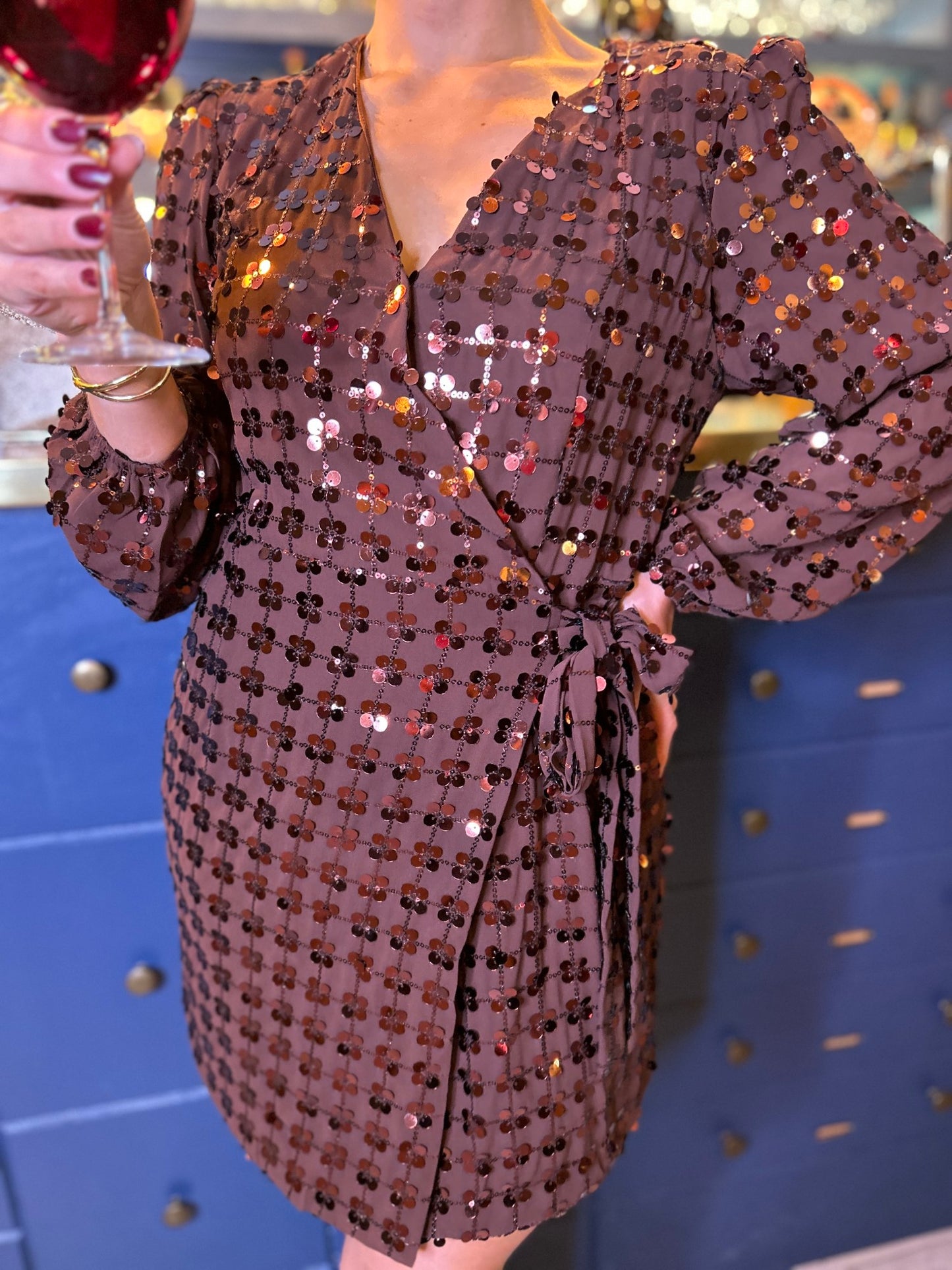 Olivia Sequin Dress Chocolate
