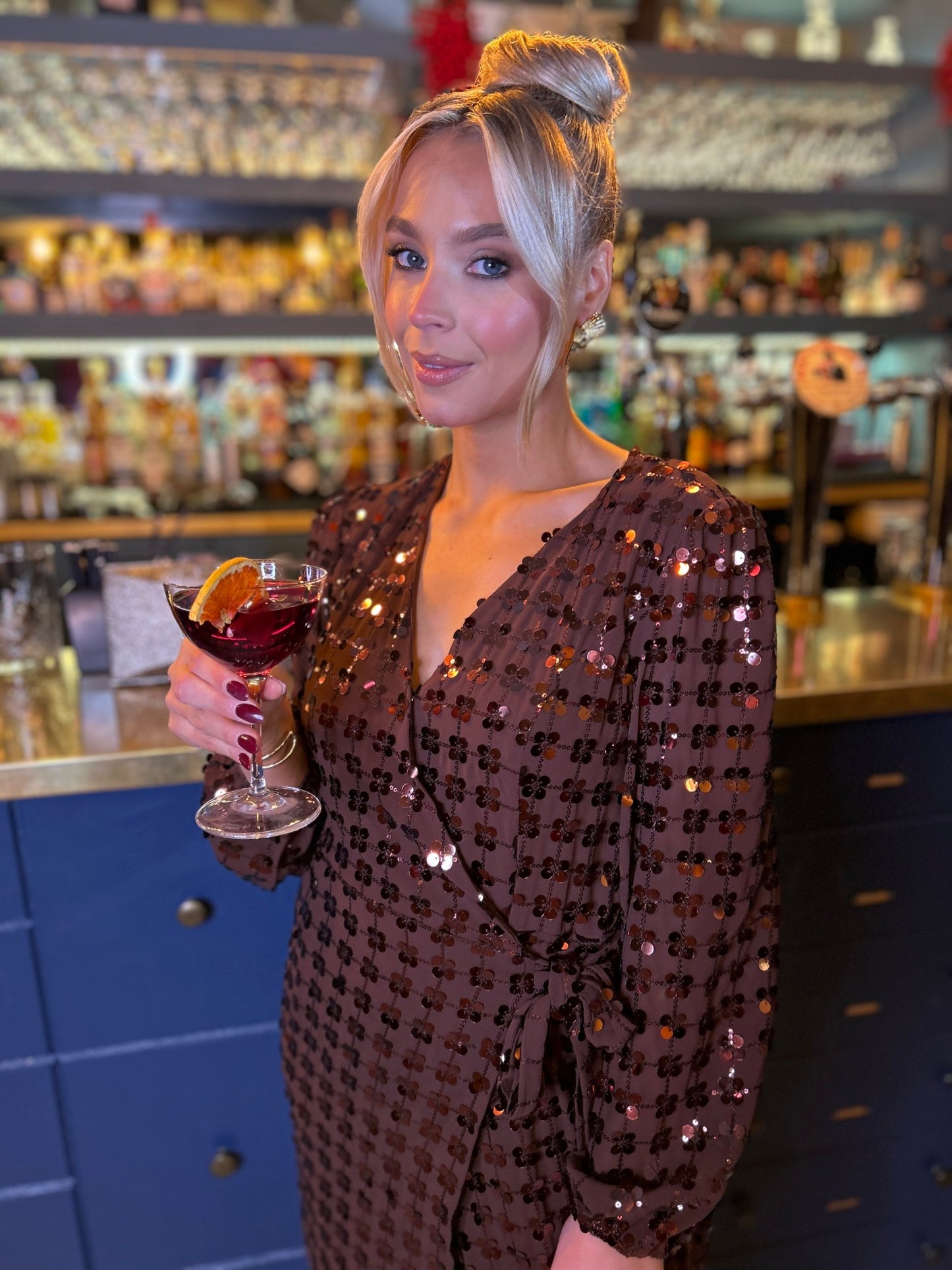 Olivia Sequin Dress Chocolate