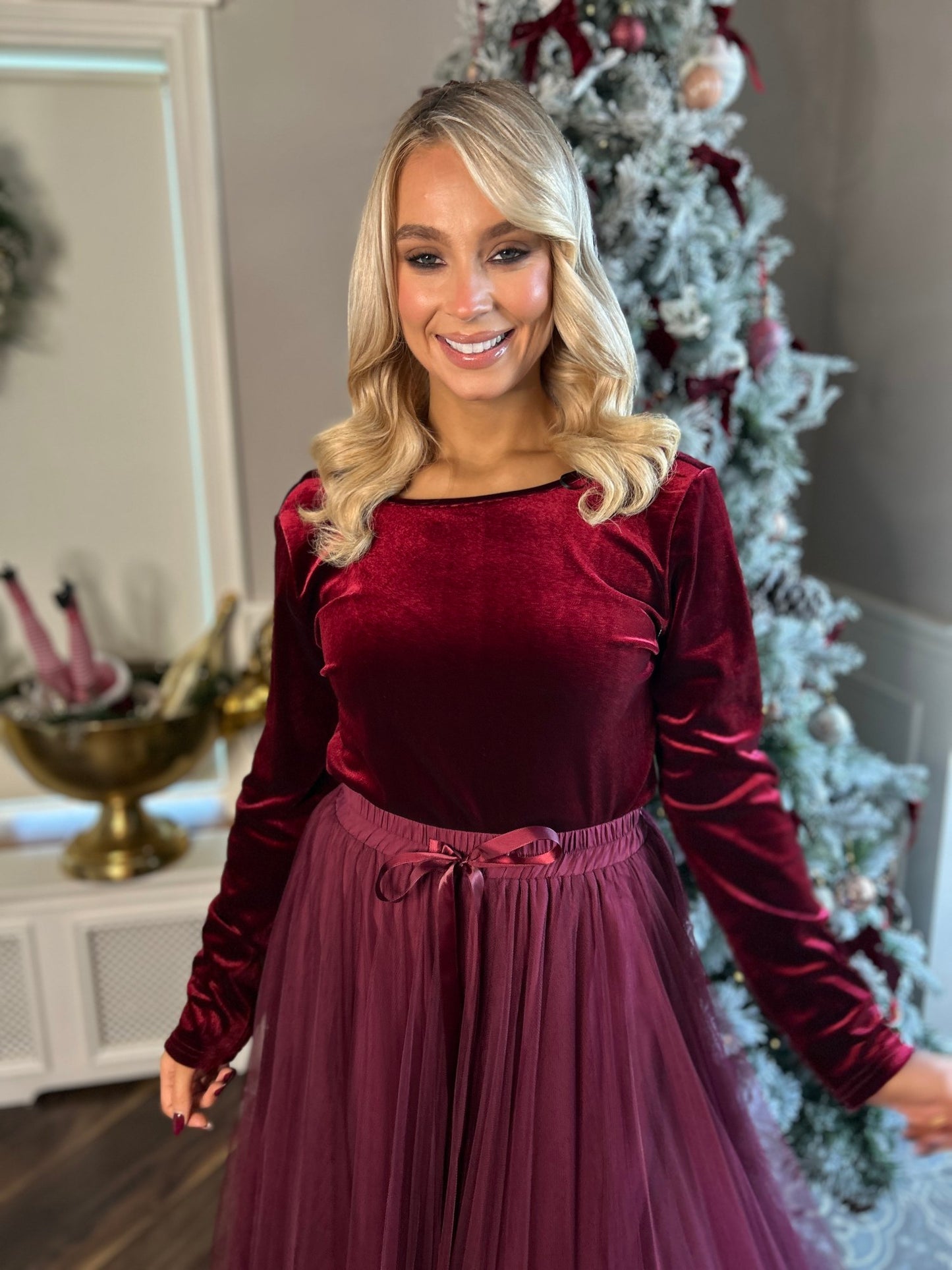 Bri Burgundy Backless Bodysuit - Image 1