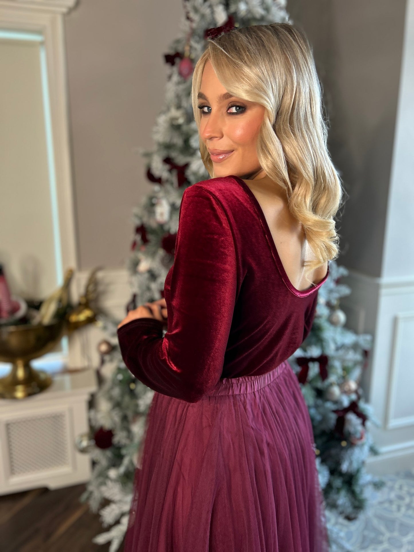 Bri Burgundy Backless Bodysuit - Image unknown