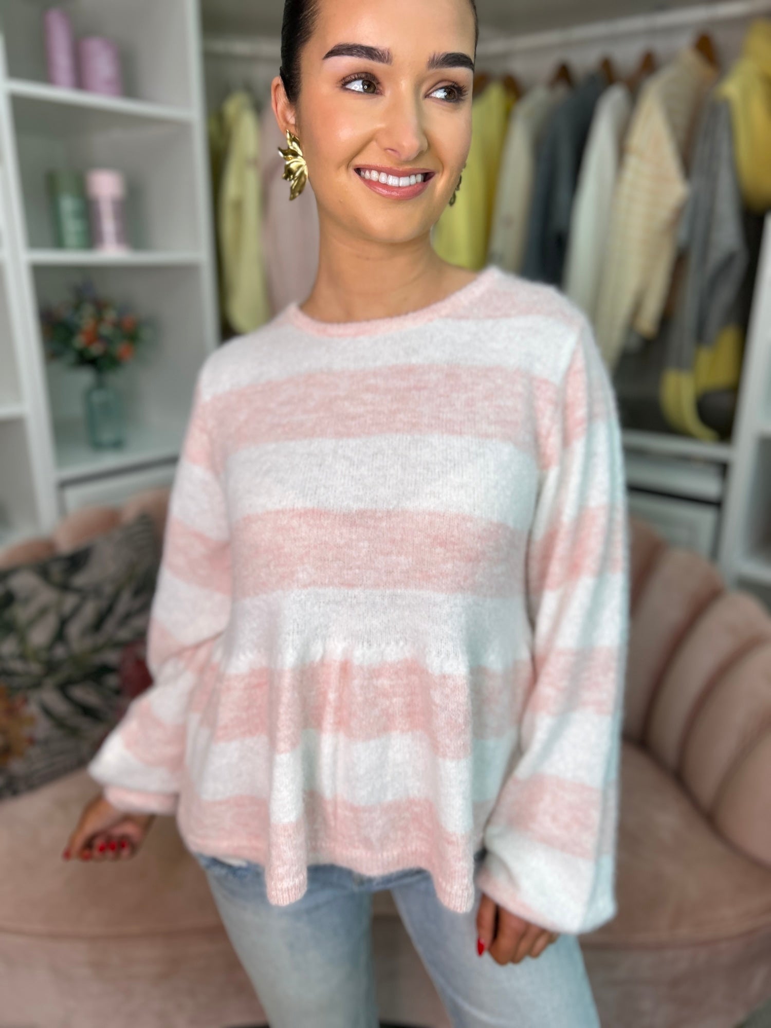 Lila Peplum Jumper Pink - Image 3