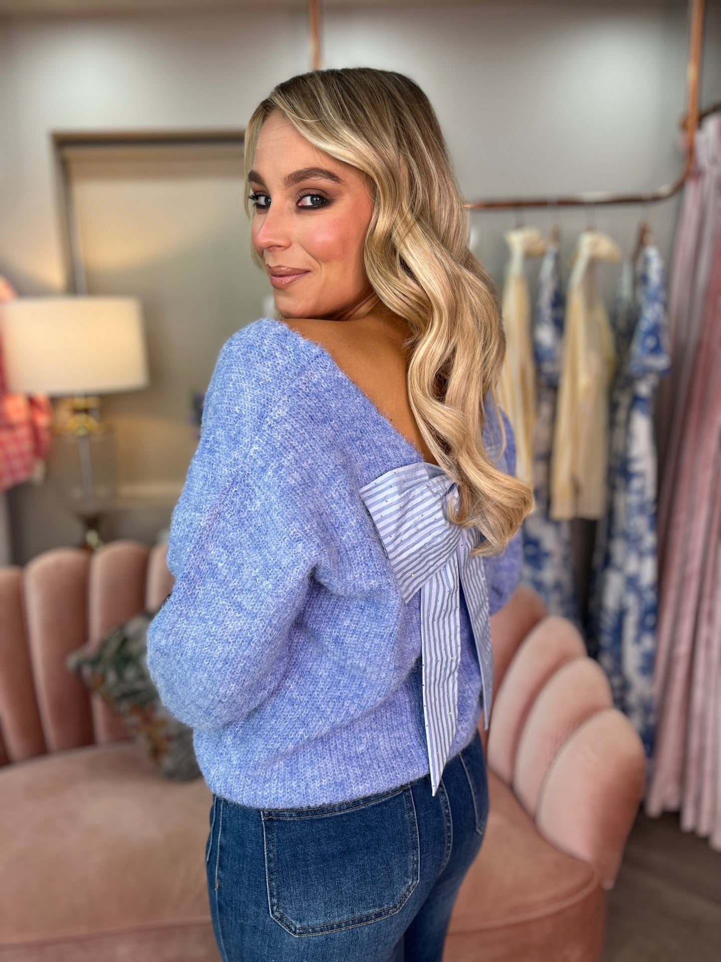 Belle Blue Bow Knit