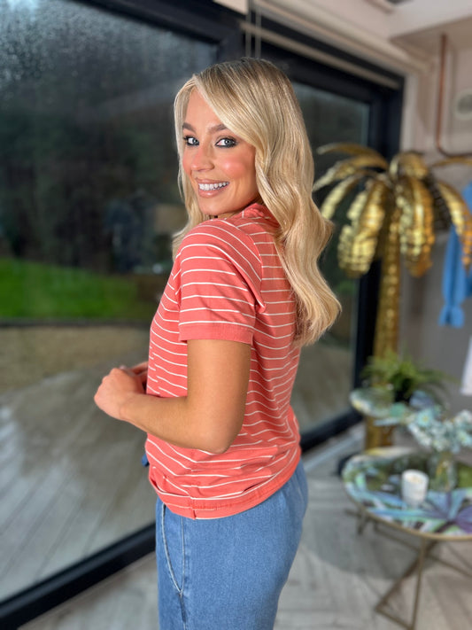 Paula Stripe Tee Coral - Image unknown