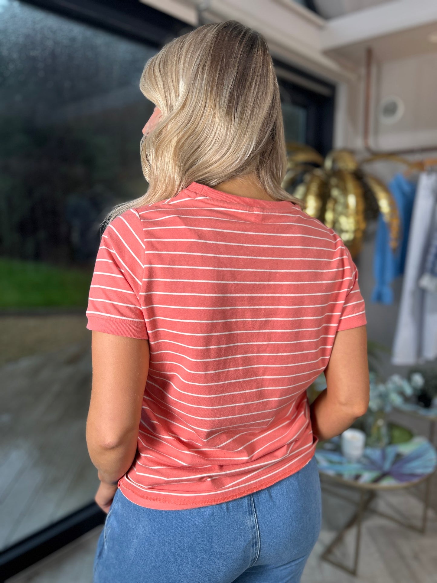 Paula Stripe Tee Coral - Image unknown
