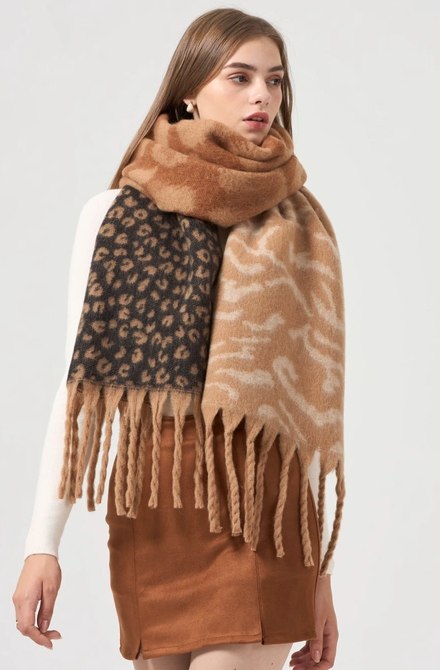 Neutral Leopard Print Scarf