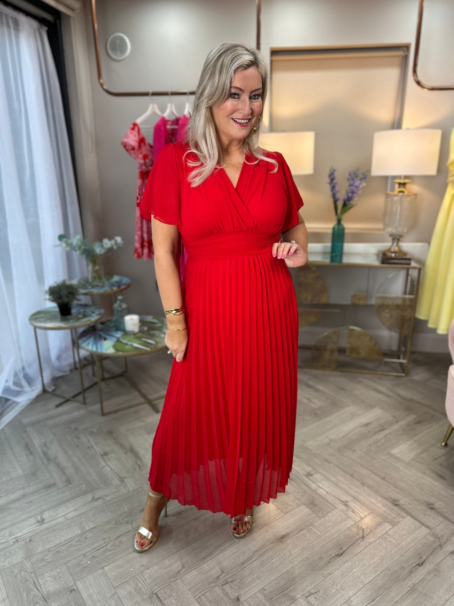 Fable Pleated Dress Red Ruby Rouge Boutique Fable Pleated Dress Red Ruby Rouge Boutique