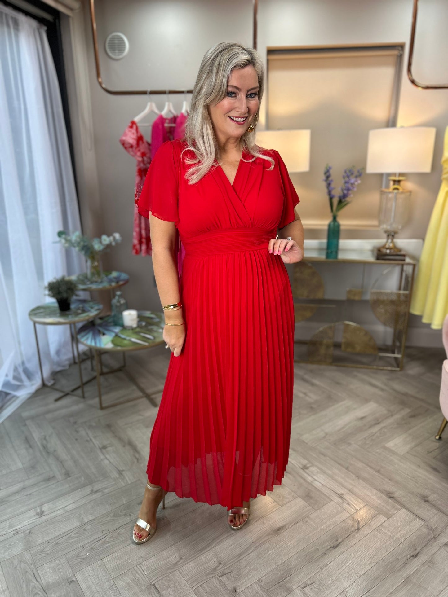 Fable Pleated Dress Red - Image 2