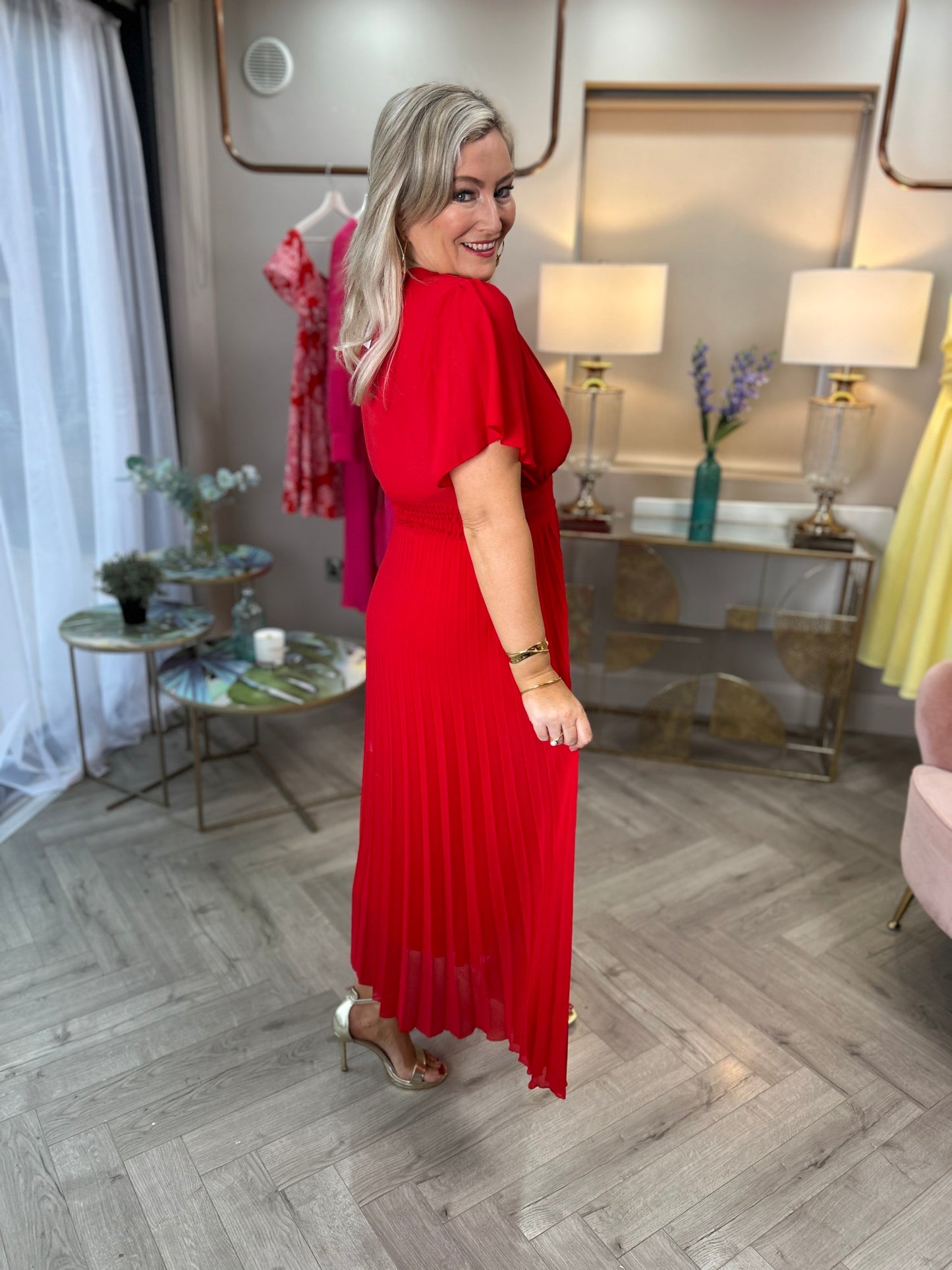 Fable Pleated Dress Red - Image 3