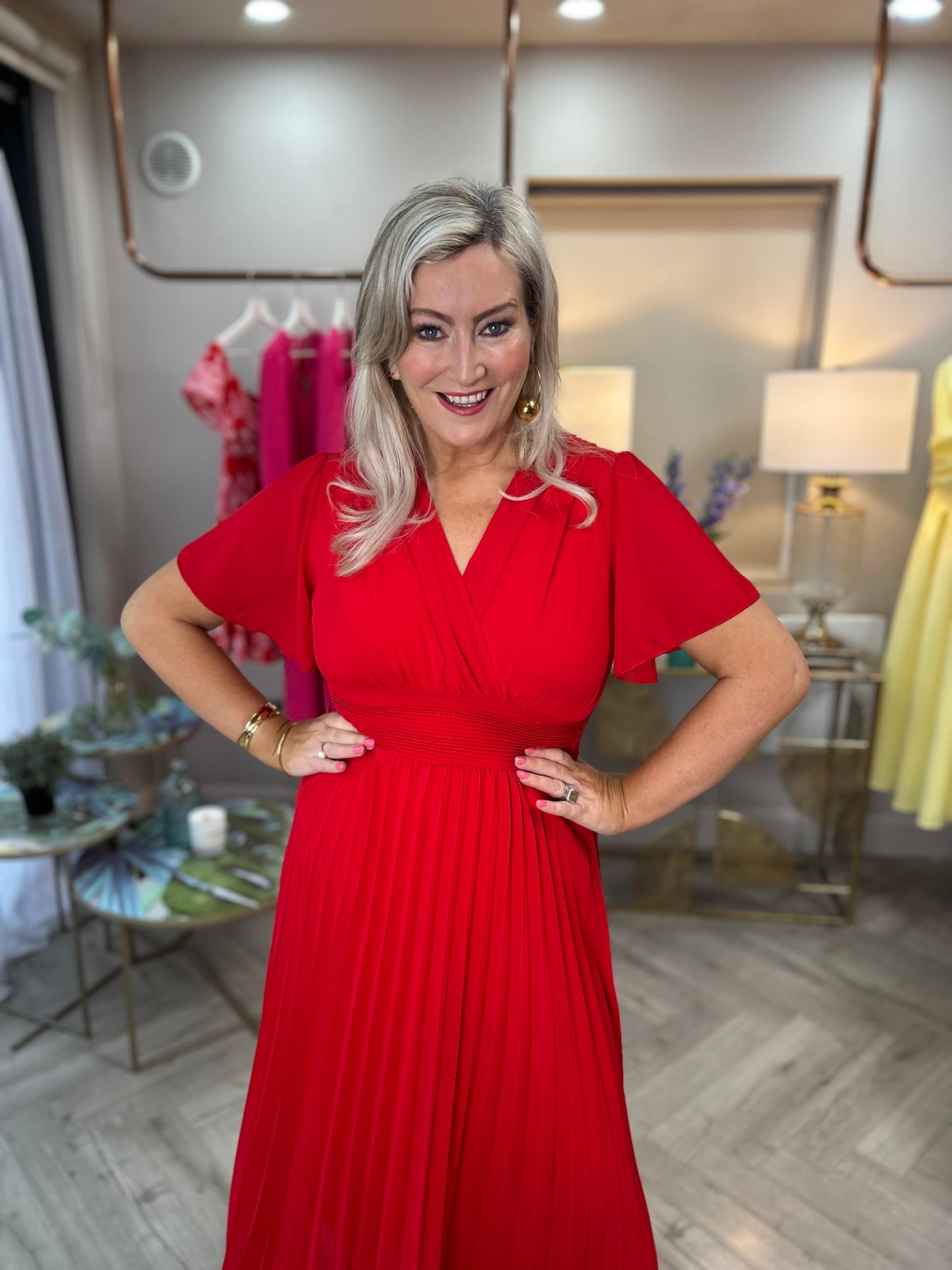 Fable Pleated Dress Red - Image 4