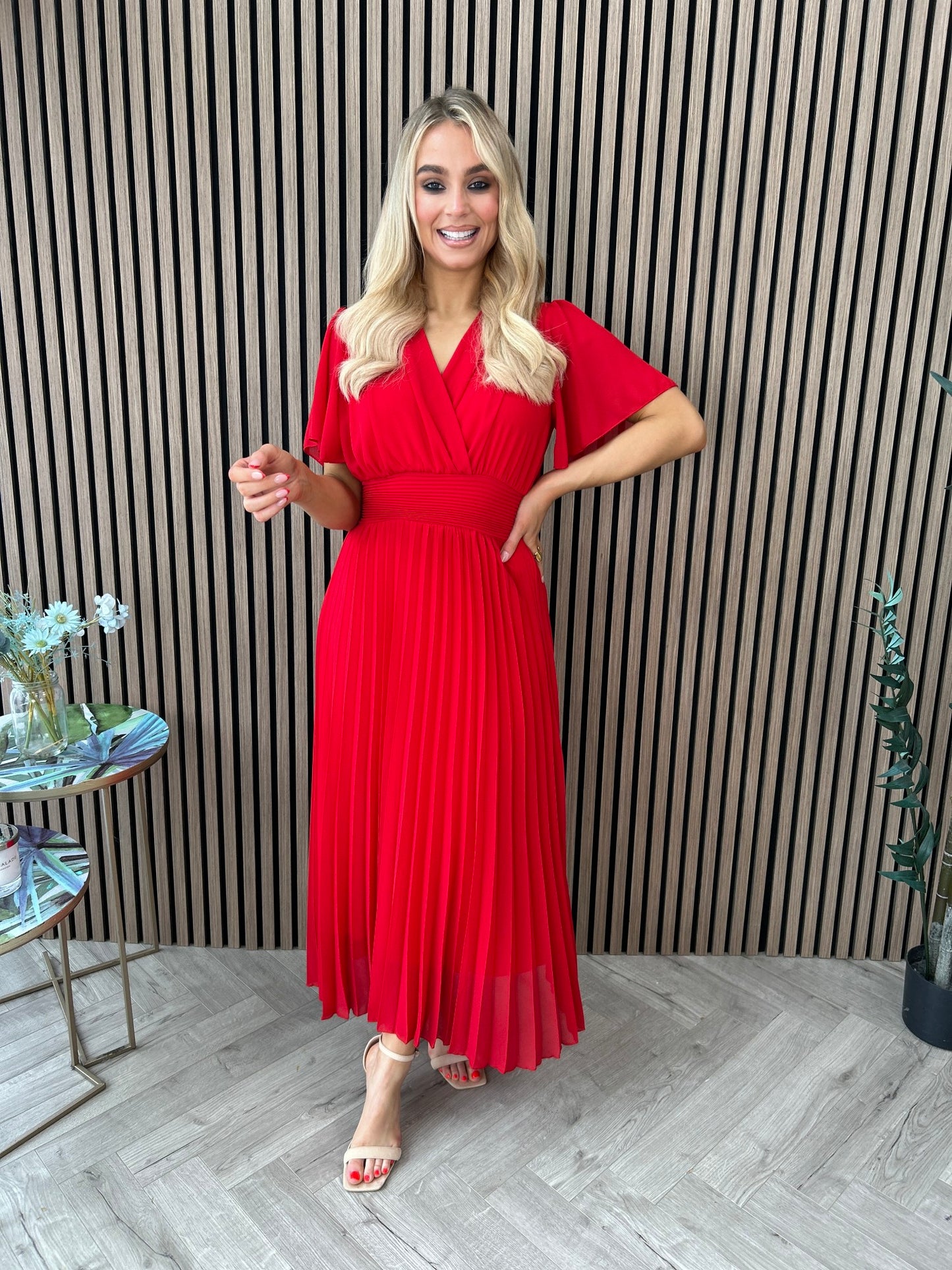 Fable Pleated Dress Red Ruby Rouge Boutique Fable Pleated Dress Red Ruby Rouge Boutique