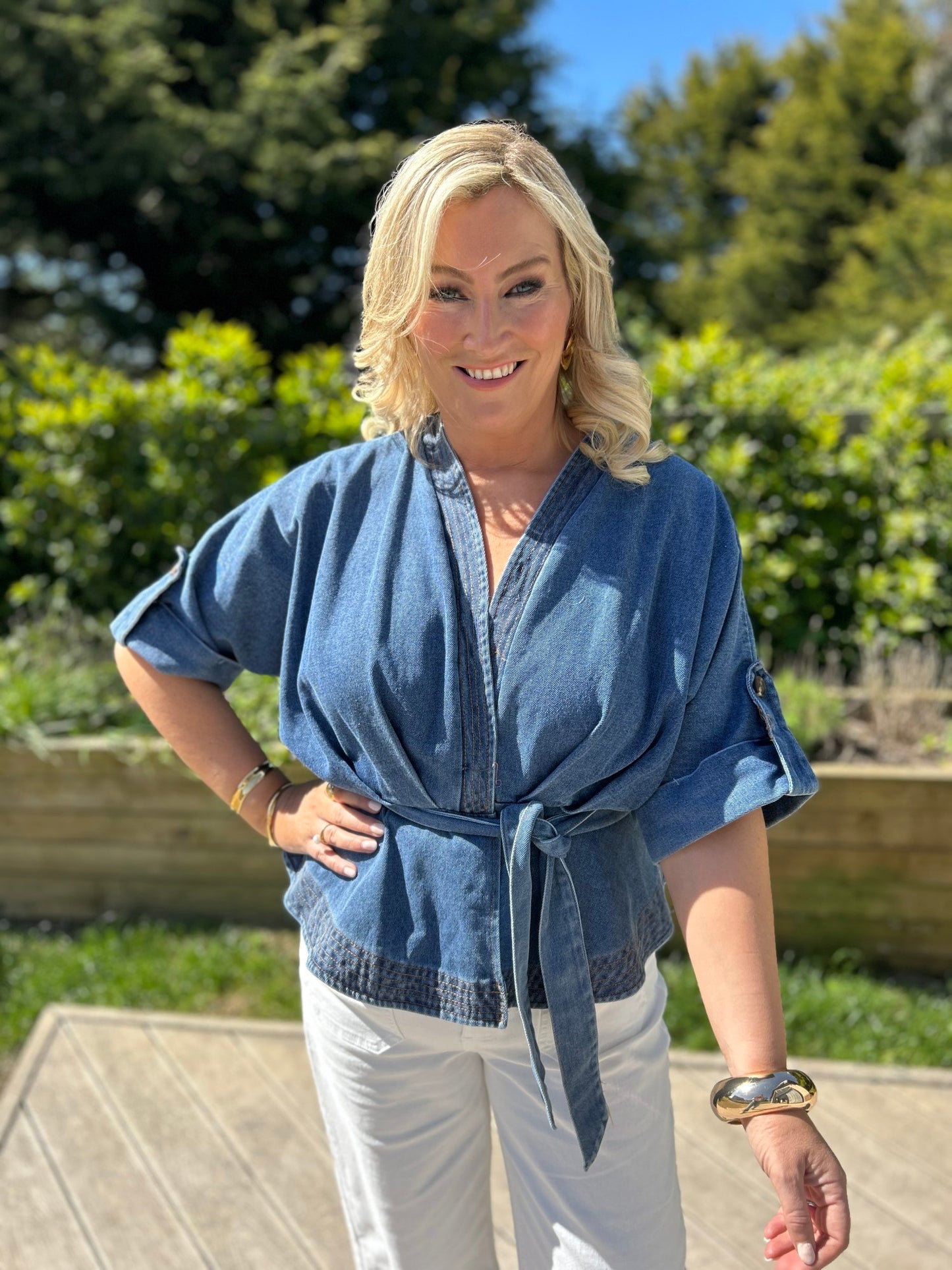 Brooke Denim Wrap Top - Image 3