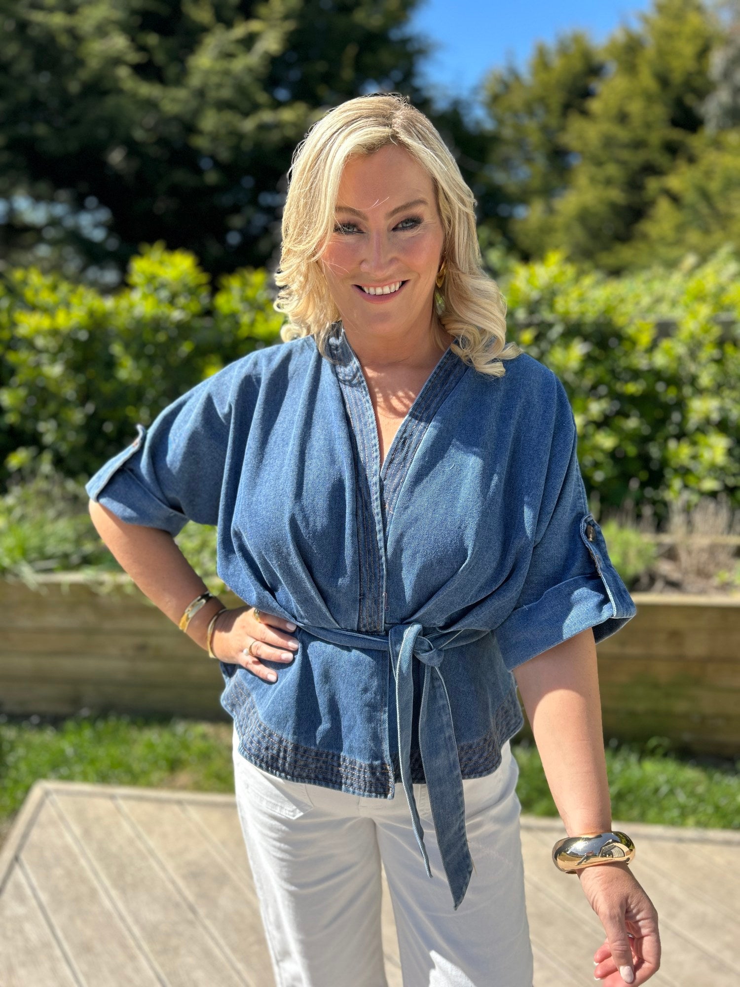 Brooke Denim Wrap Top - Image 3