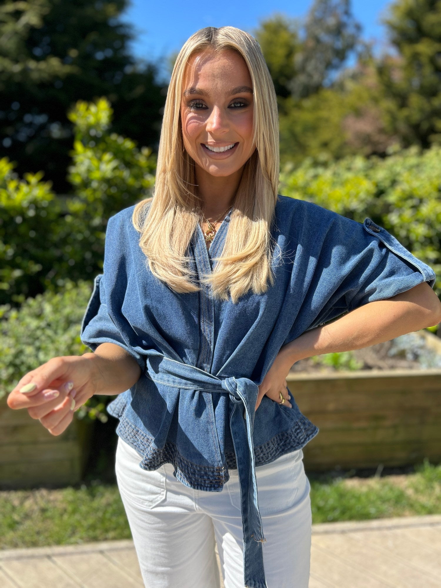 Brooke Denim Wrap Top - Image 1