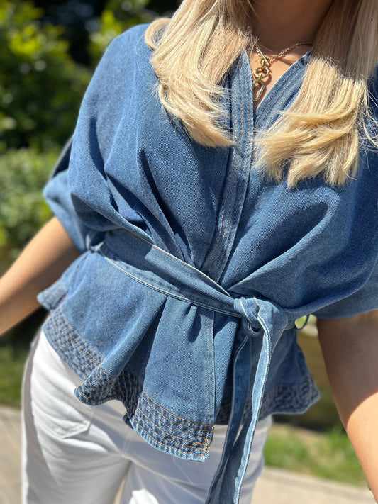 Brooke Denim Wrap Top - Image 8