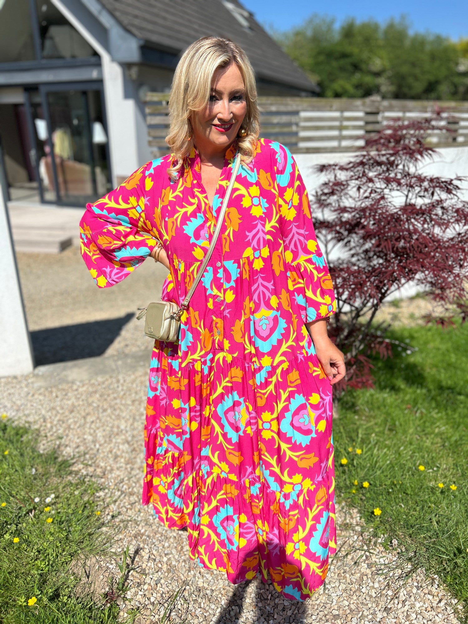 Grace Midi Dress Fuchsia - Image 4