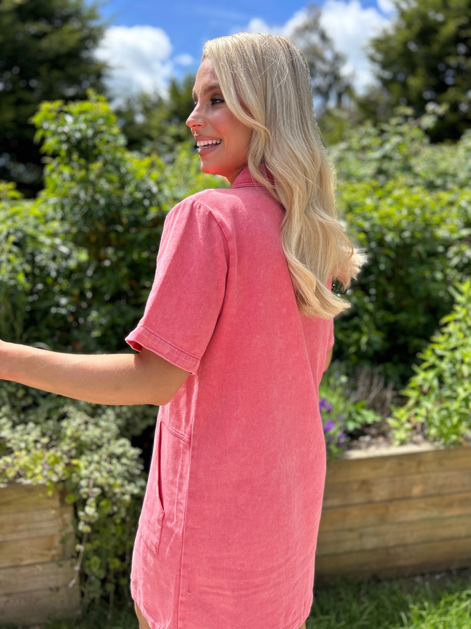 June Coral Denim Dress - Image 4