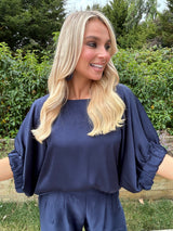 Lille Satin Top  Navy - Image unknown