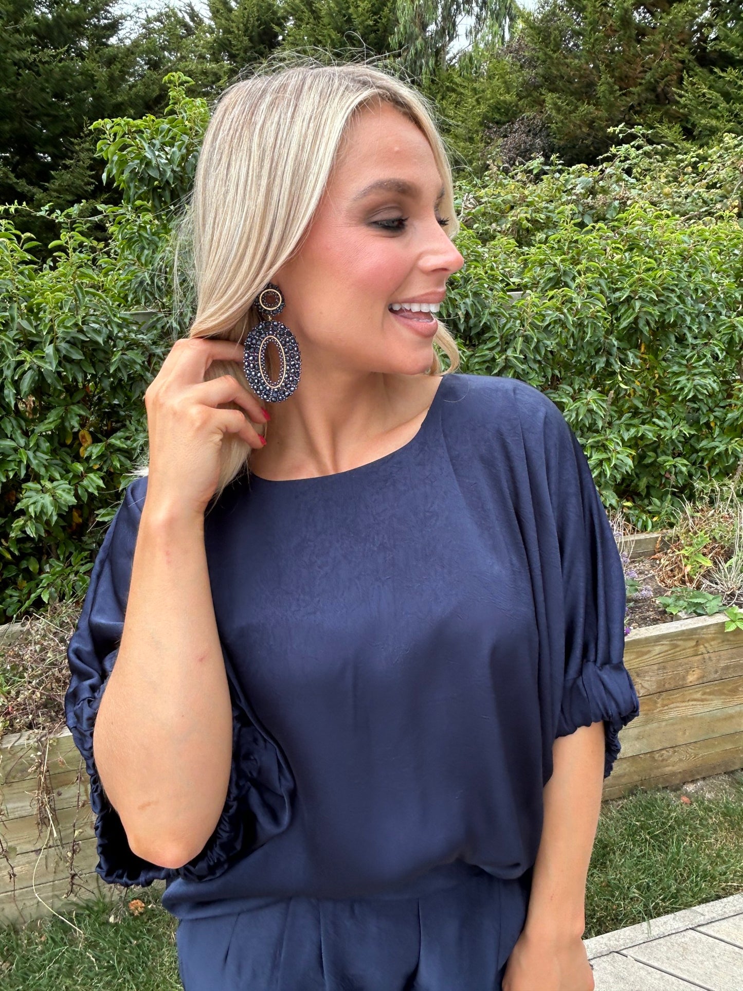 Lille Satin Top  Navy - Image 2