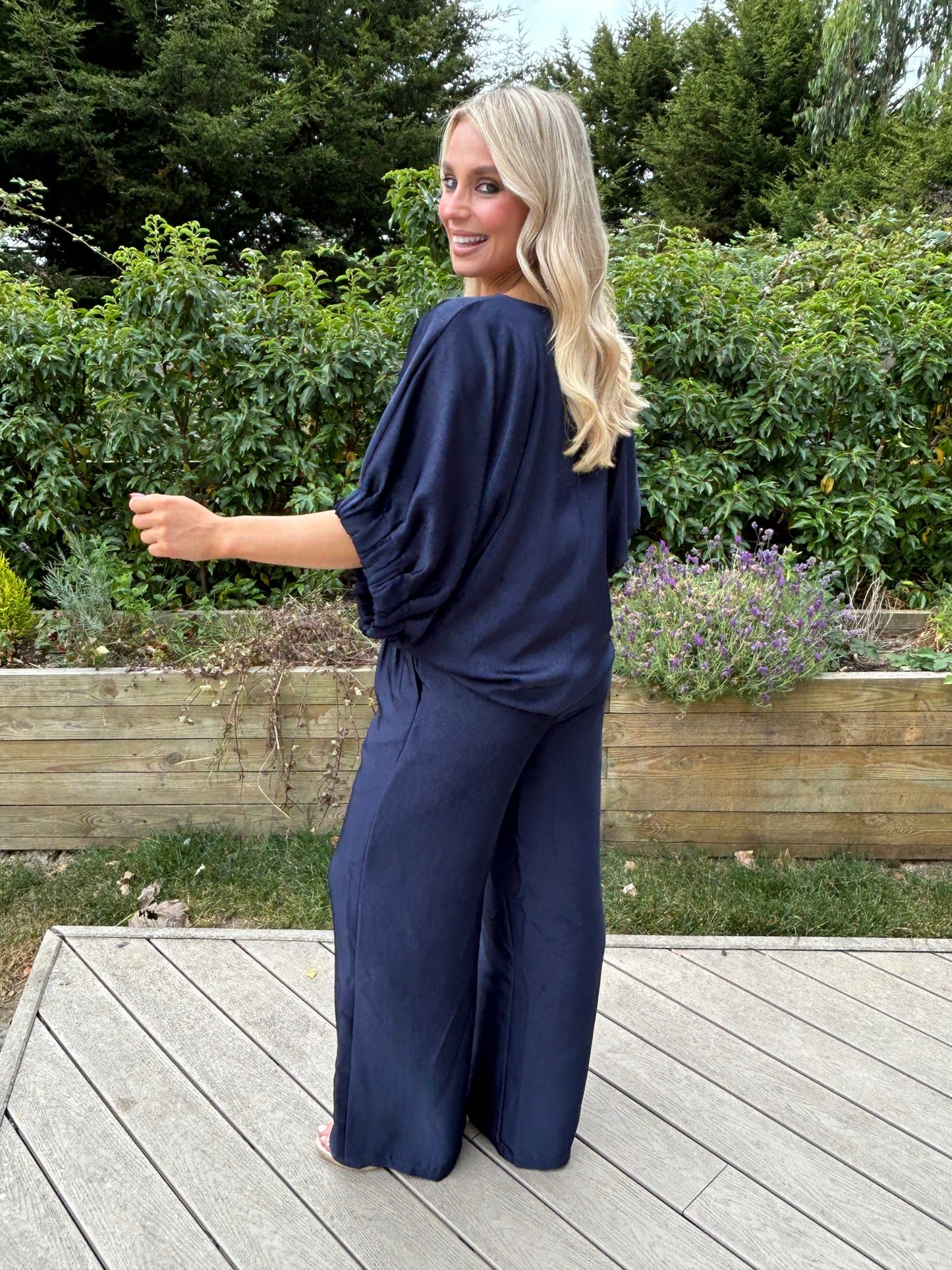 Cannes Navy Satin Pants - Image 2