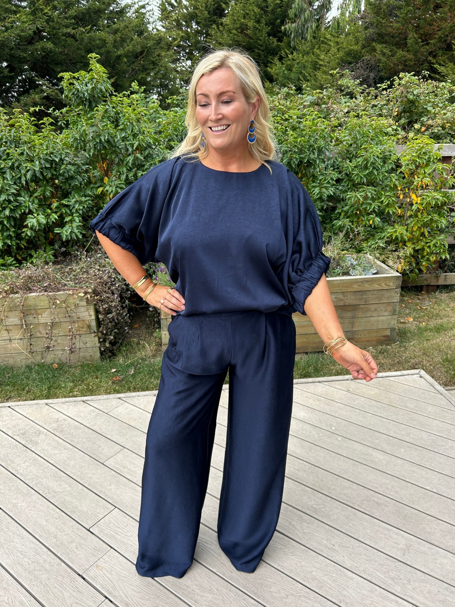 Cannes Navy Satin Pants - Image 4