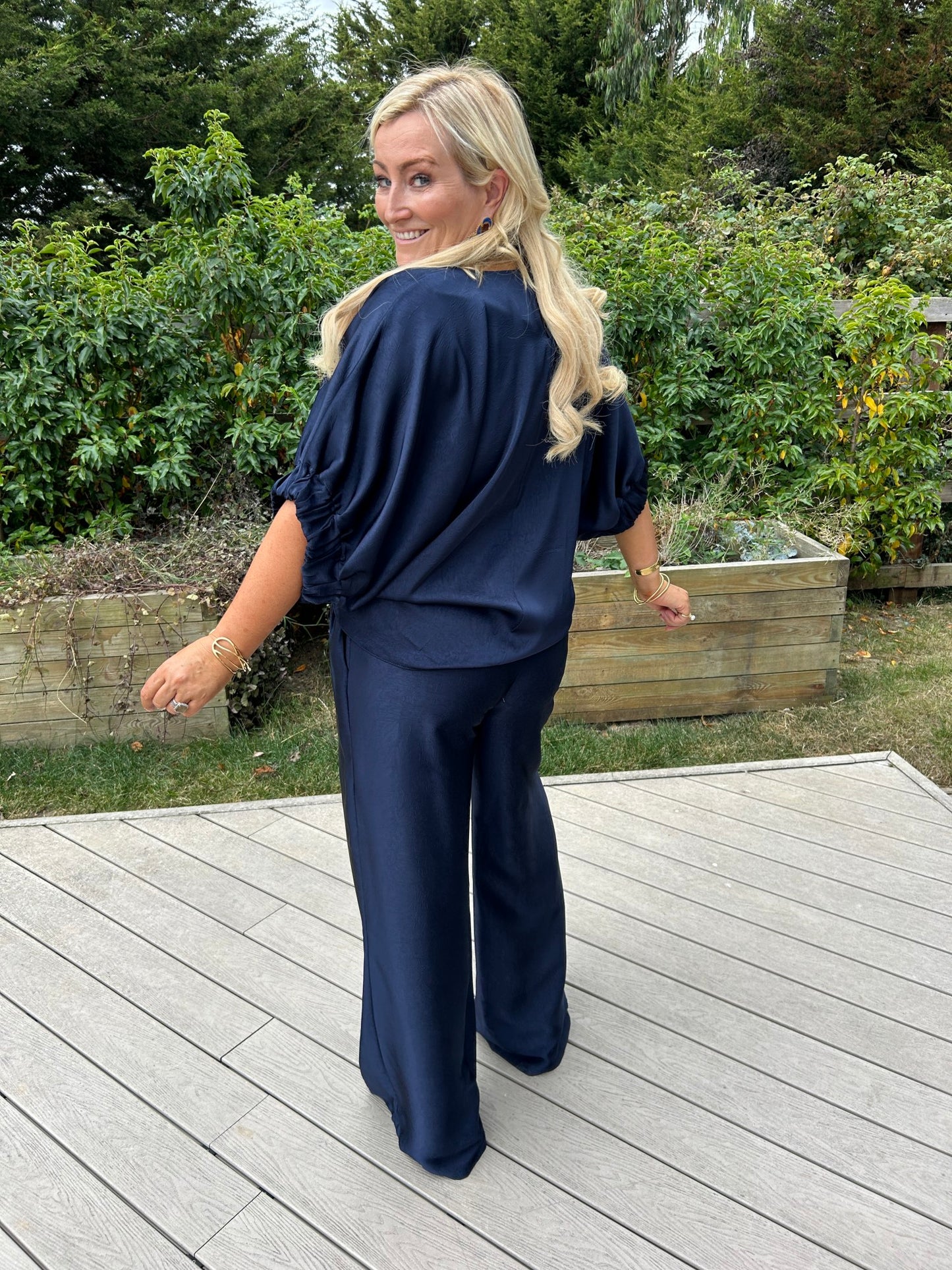 Cannes Navy Satin Pants - Image 1