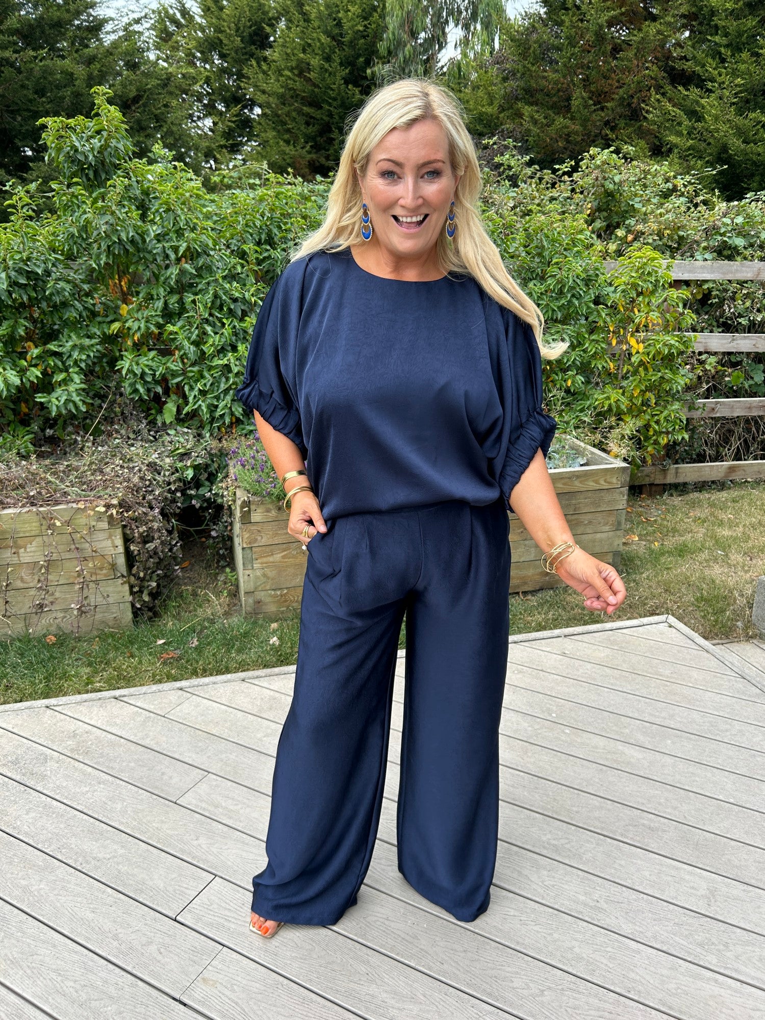 Cannes Navy Satin Pants - Image 5